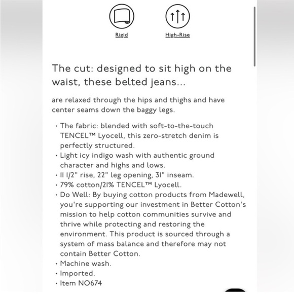 Madewell belted baggy jean - Picture 2 of 5